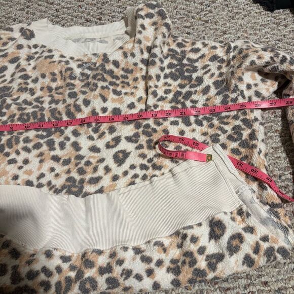 Aerie Oversized Summer Fleece Sweatshirt Leopard- Size Large - Picture 6 of 7